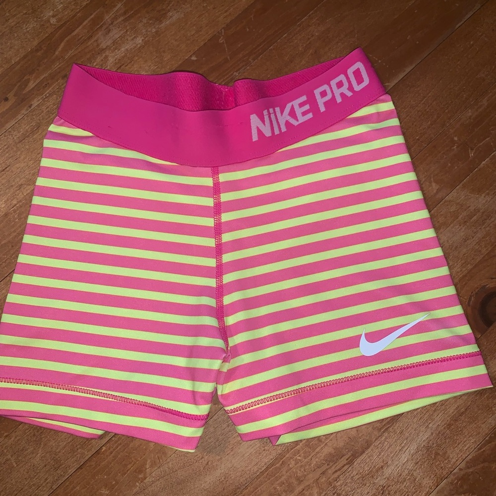 Nike Pros w Pink and Neon Yellow Stripes! Size xs!